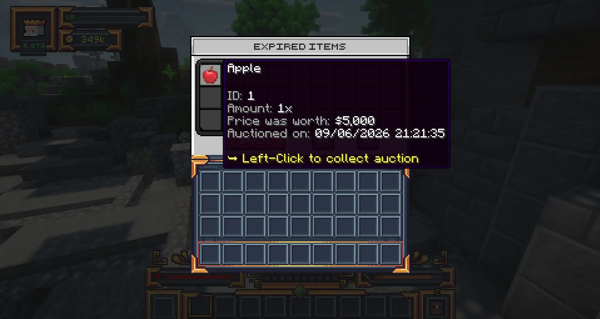 Expired items menu in the MineKai Auction House