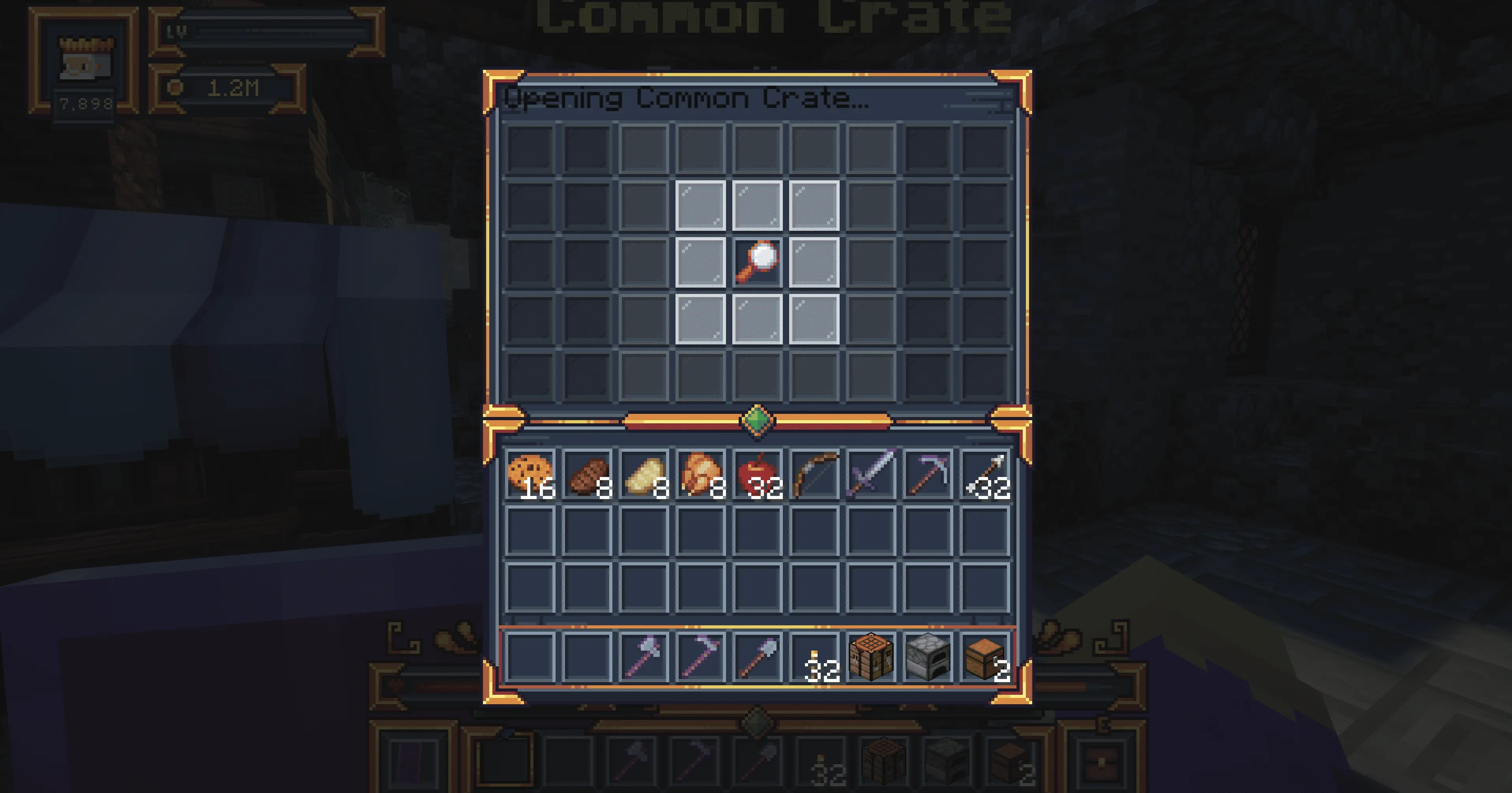 Opening an animated reward crate on the MineKai Minecraft server