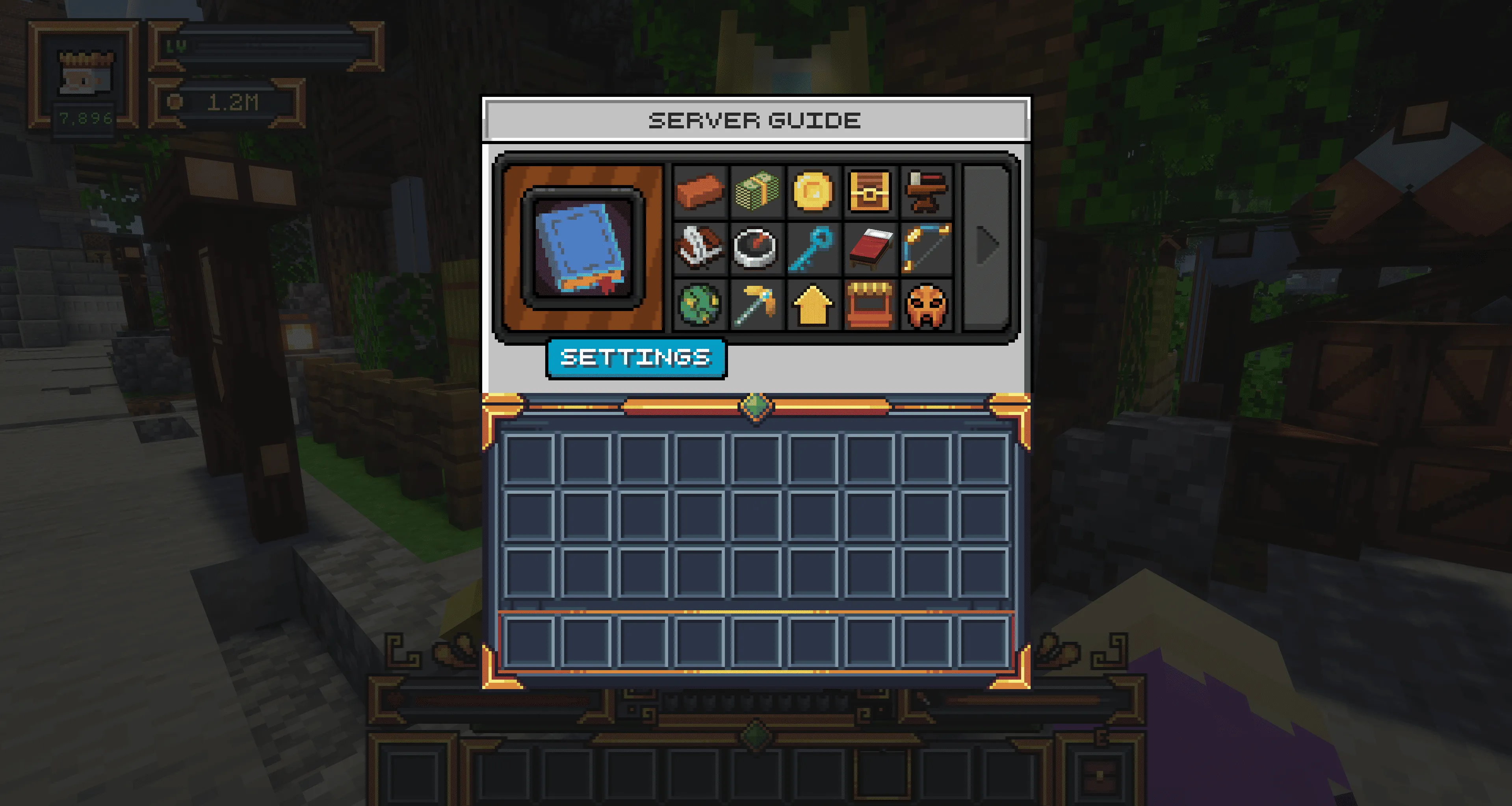 MineKai Minecraft server guide menu showing available server features