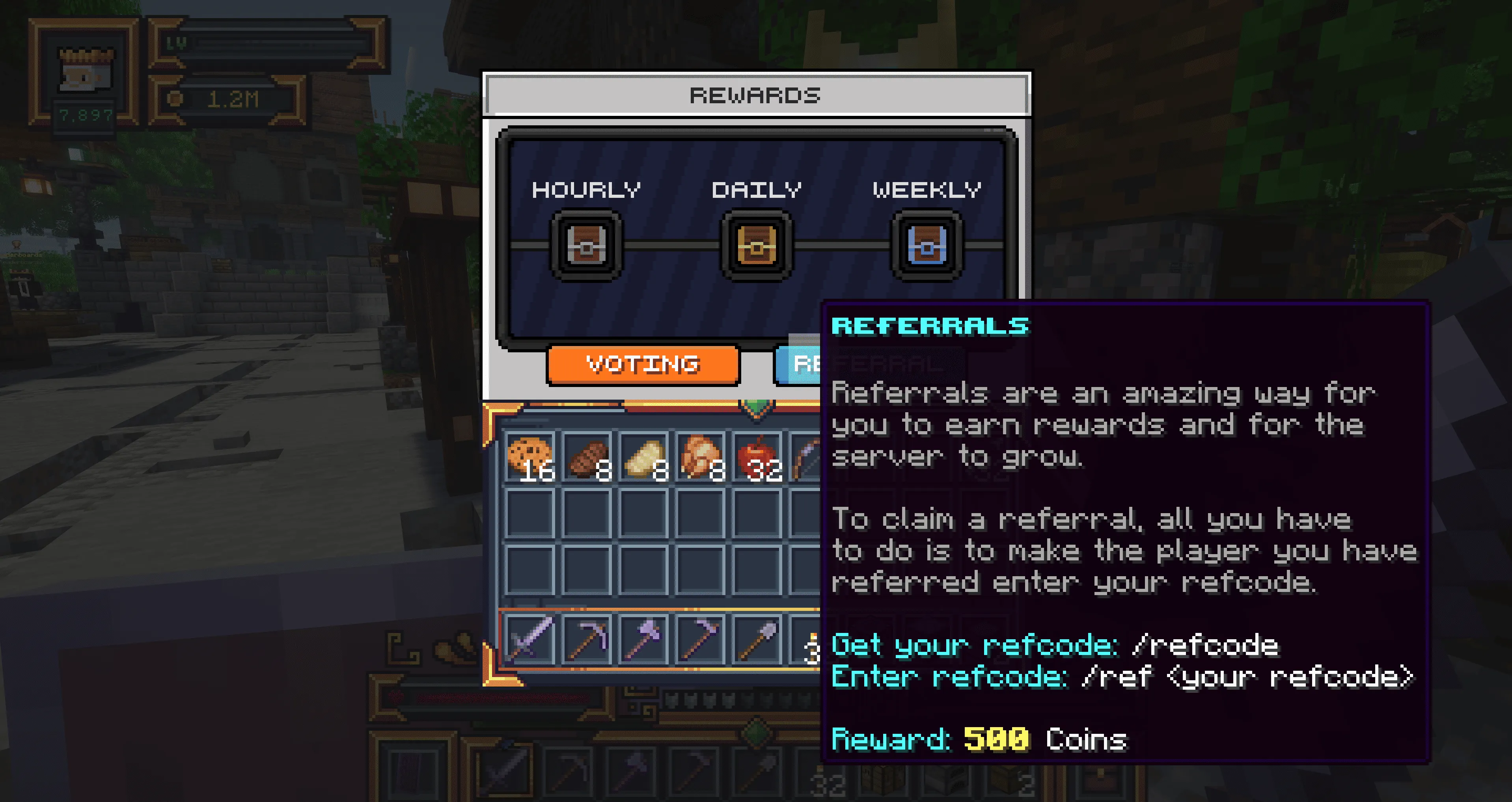 MineKai Minecraft server referral system rewards and invite information