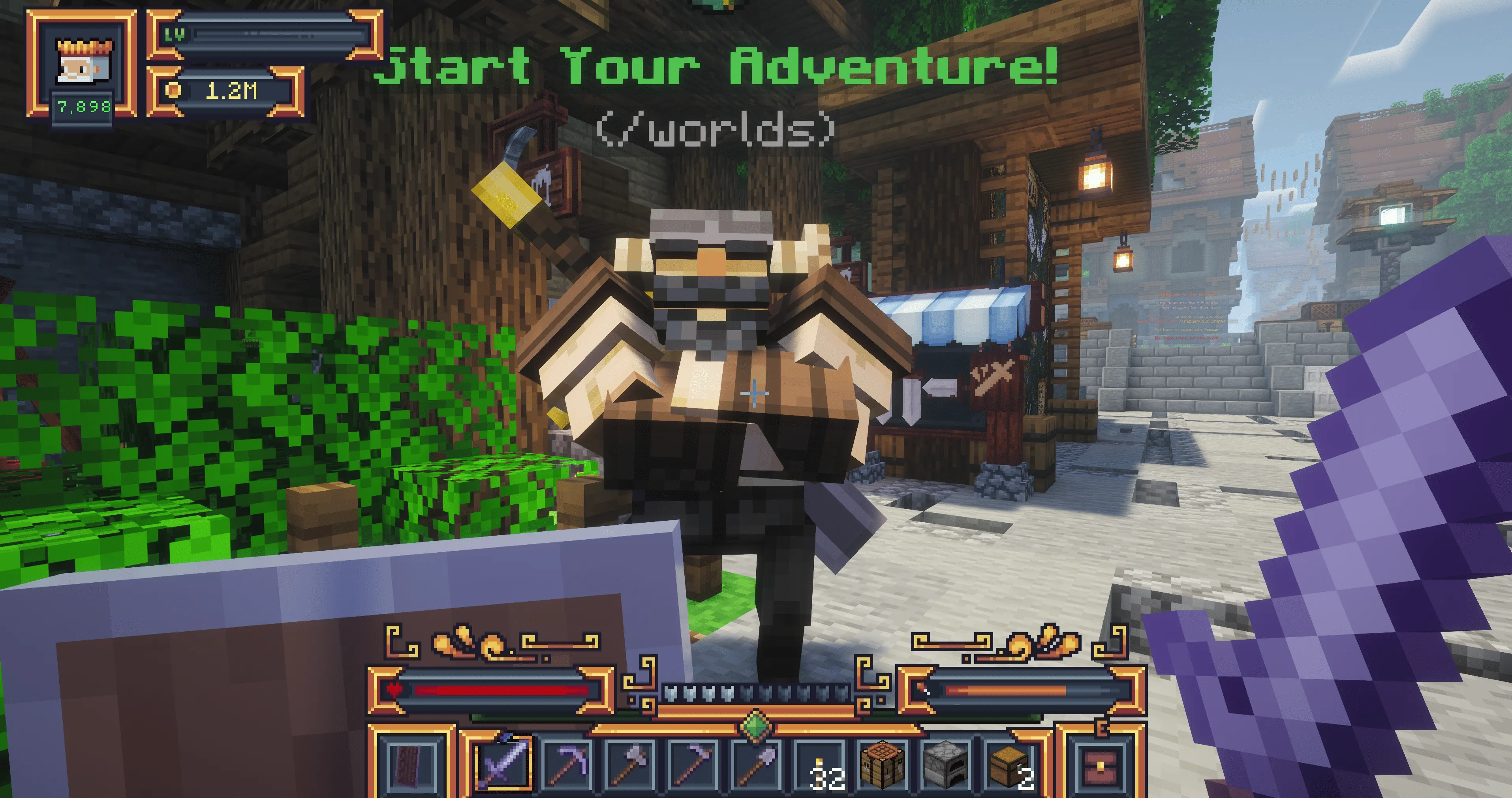 MineKai world teleport warrior NPC at the Minecraft server spawn