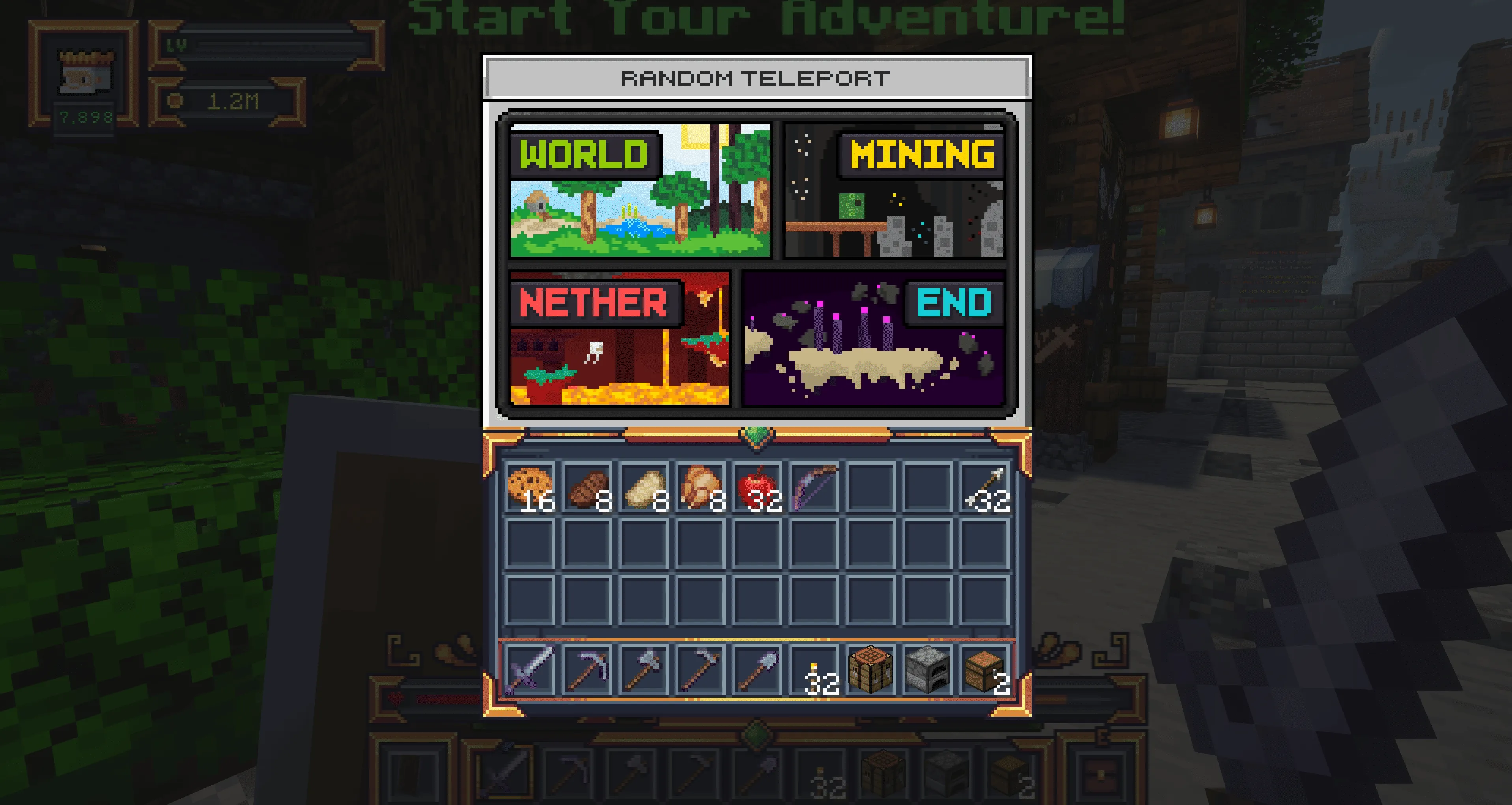 MineKai Minecraft world selection menu with survival mining Nether and End worlds