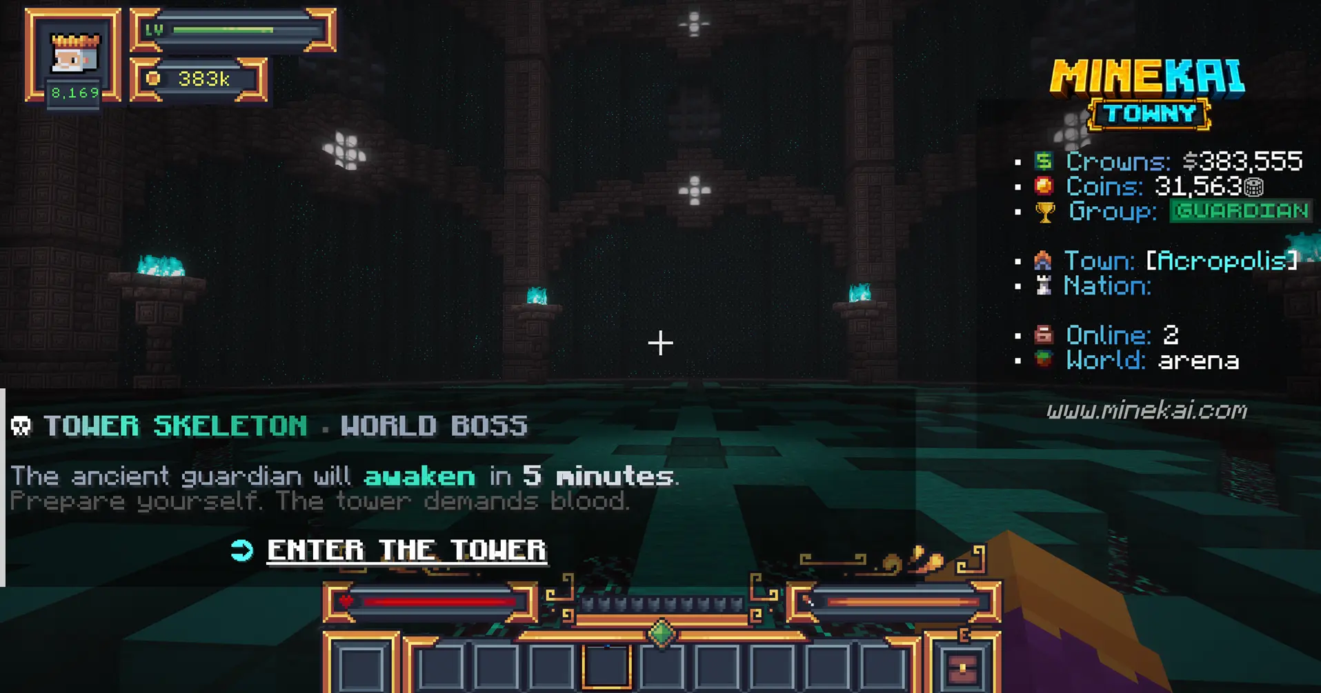 MineKai boss announcement before the Tower Skeleton Minecraft boss fight