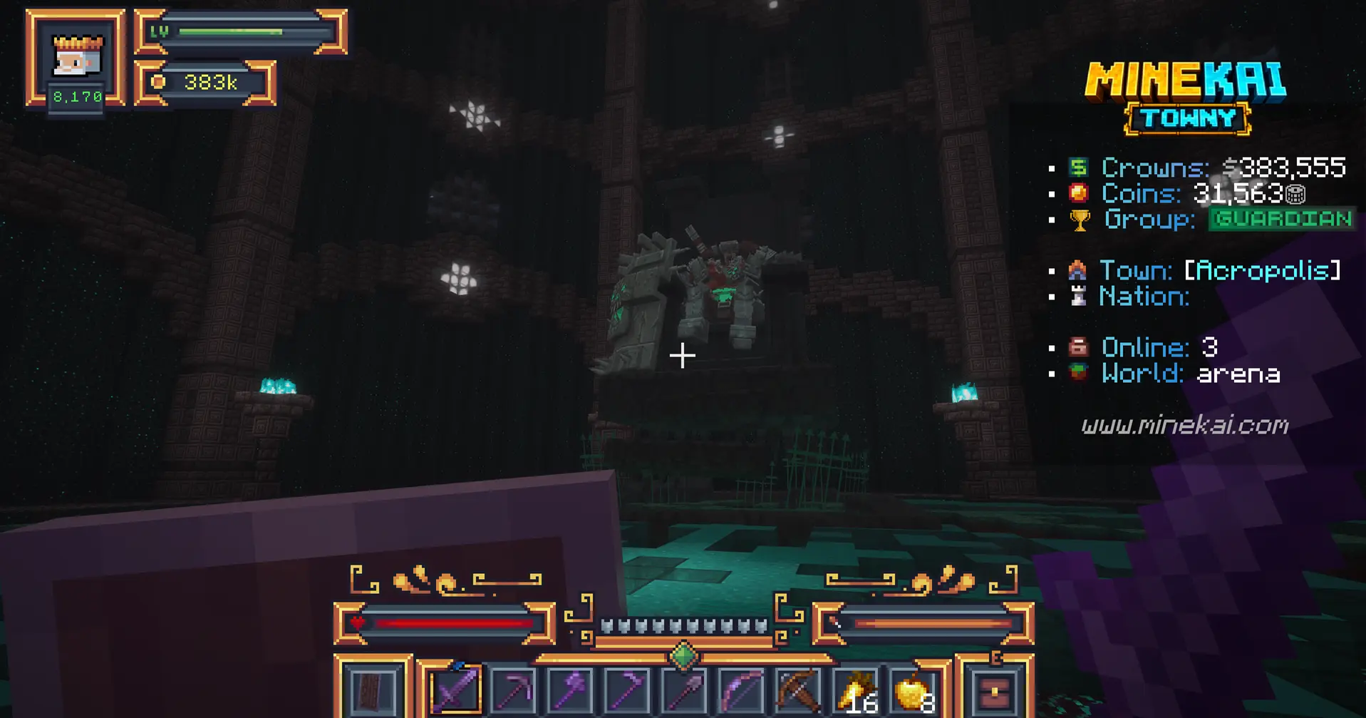 Tower Skeleton world boss inside the MineKai Minecraft boss arena
