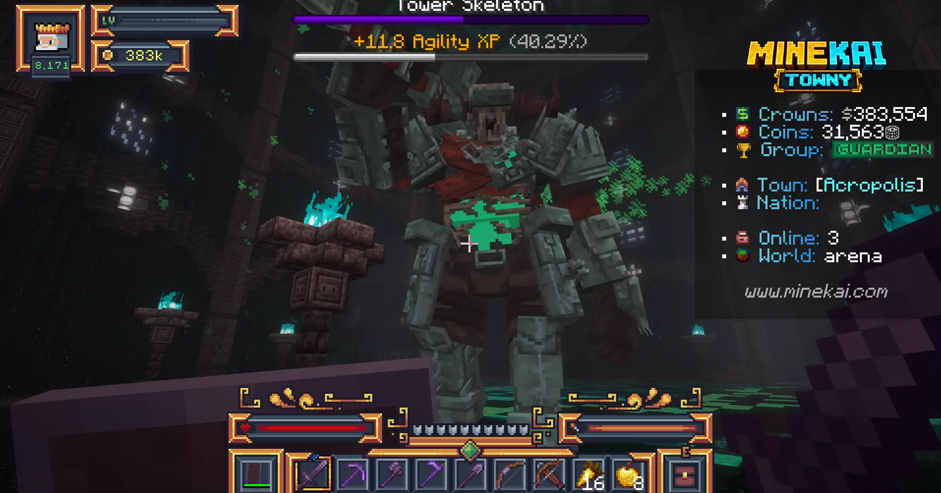 Tower Skeleton final boss phase with summoned mobs on MineKai Towny
