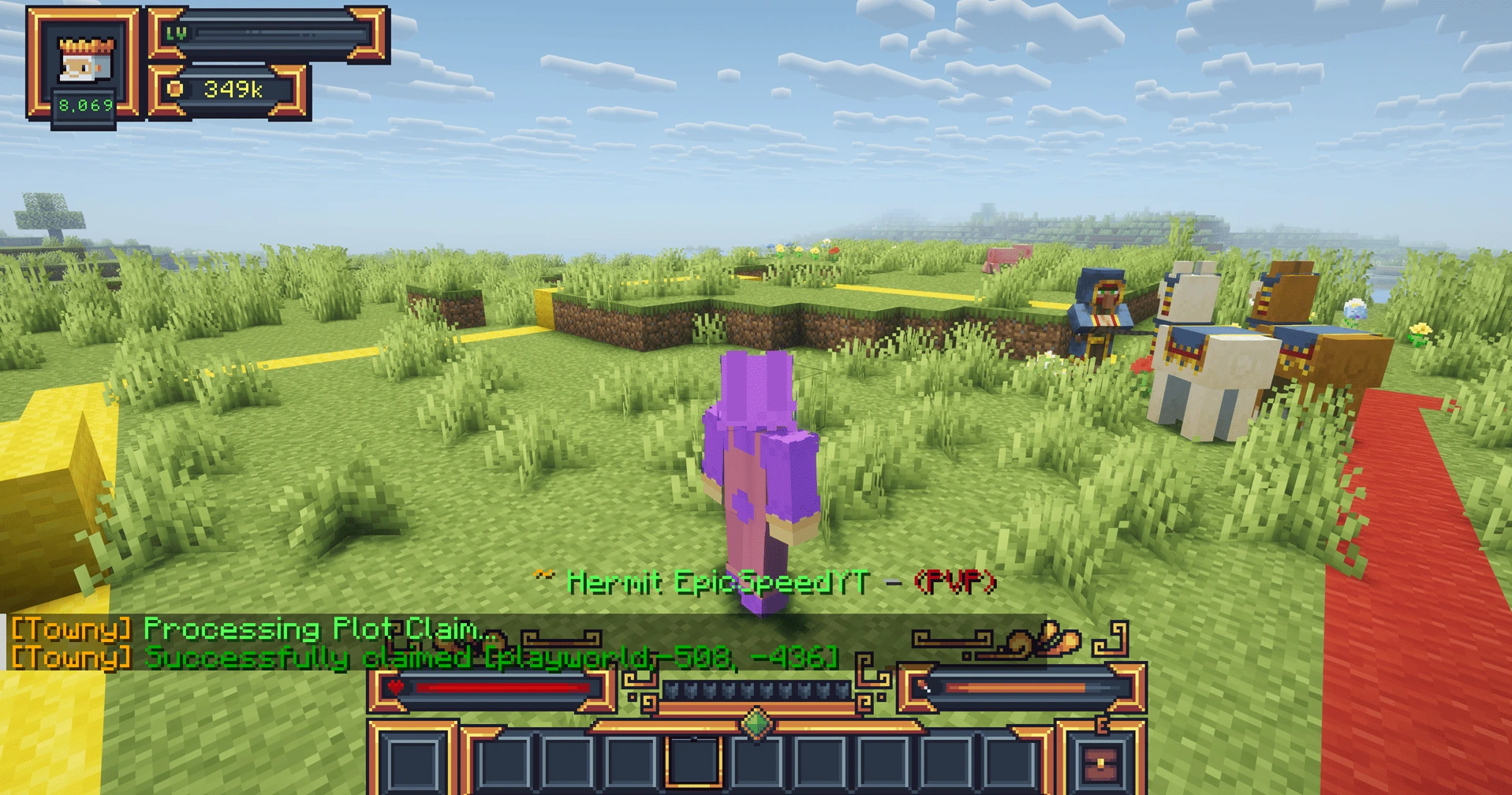 Player successfully claiming a personal Towny plot on the MineKai Minecraft server